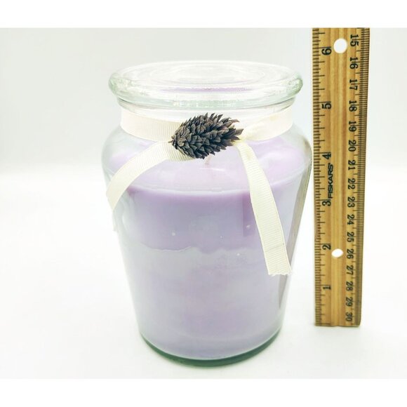 Candle Glass Jar Lavender Scented Lid Ribbon Pinecone Accent 18oz Purple - Picture 6 of 16